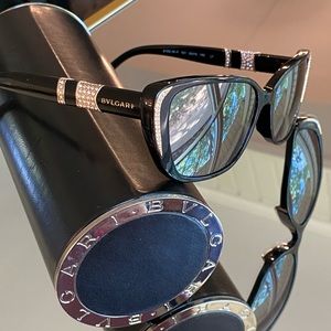 Bvlgari Sunglasses with Crystal and gold accents. Bvlgari case included